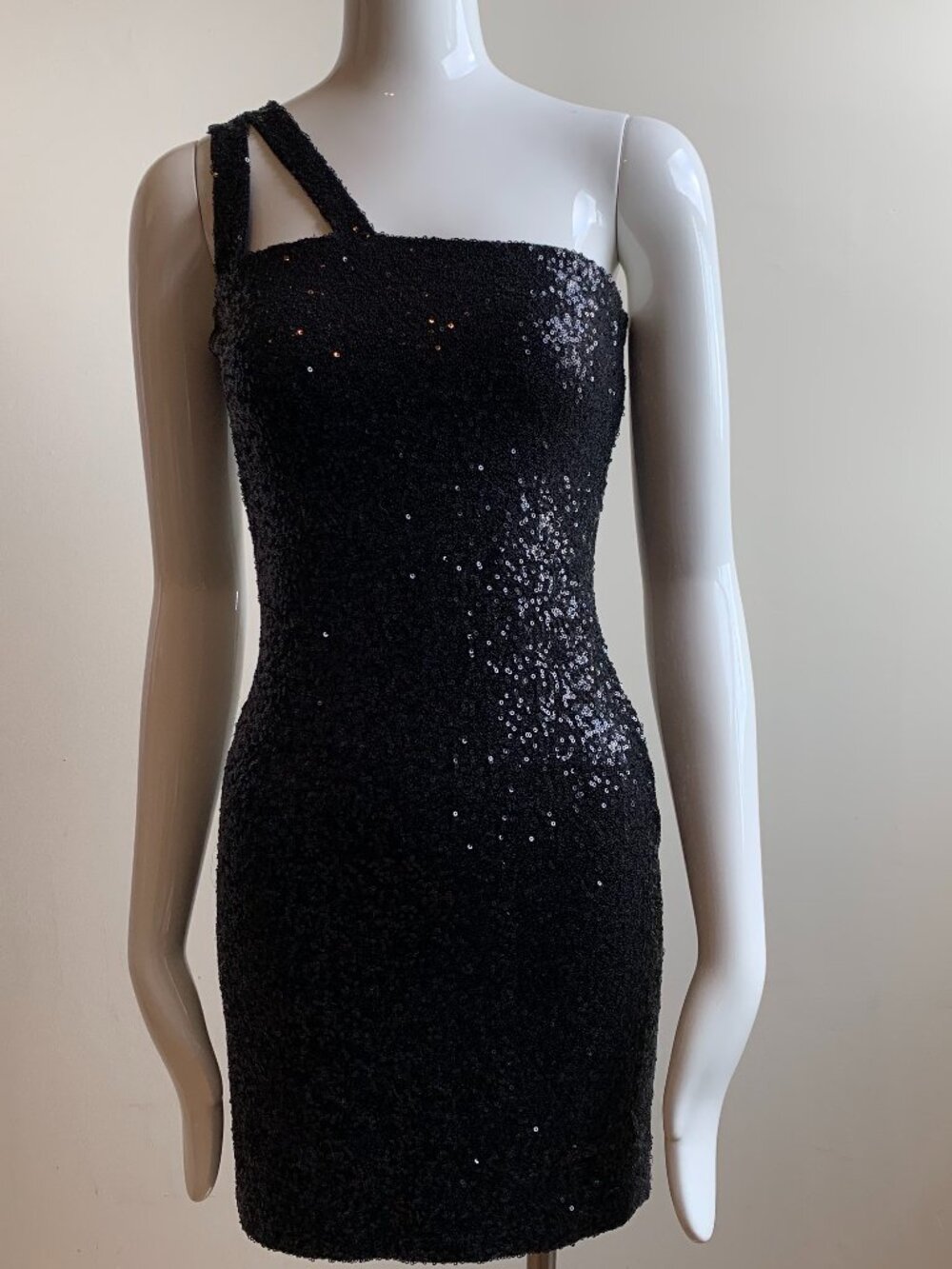 Aqua Black Sequin stretchy short dress small